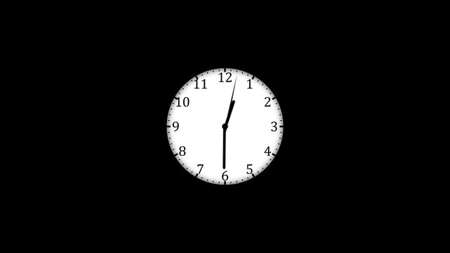 Classic wall clock animation with spinning hands on black background video..