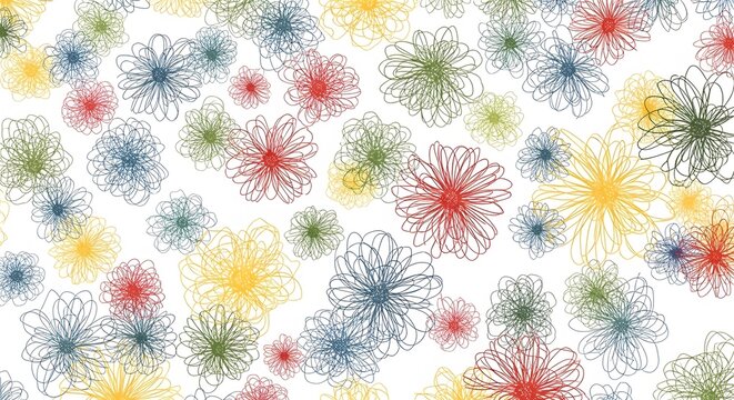 Colorful abstract floral scribble pattern on a white background