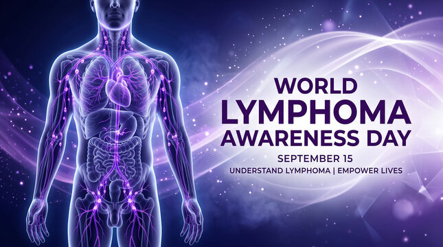 World Lymphoma Awareness Day September 15 lymphatic system purple glowing nodes empower lives cancer support education solidarity resilience compassion prevention wellness   generative ai