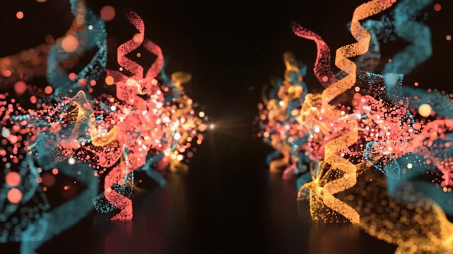 Abstract Motion Background With Glowing Colorful Particle Ribbons and Light Flares