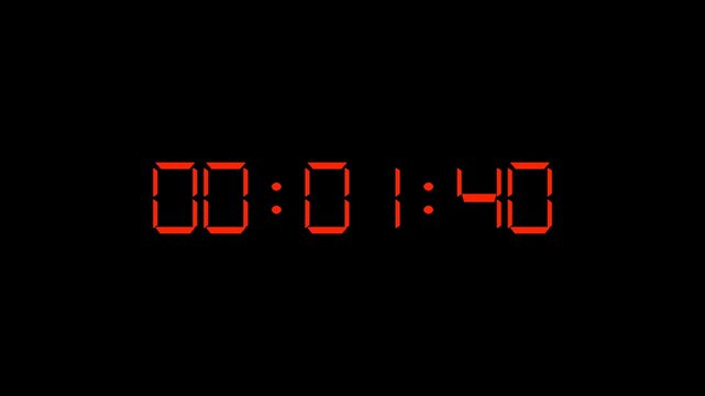 Digital stopwatch readout presents red LED numbers on a solid black background.