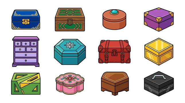 Fantasy treasure chest and loot box game assets.