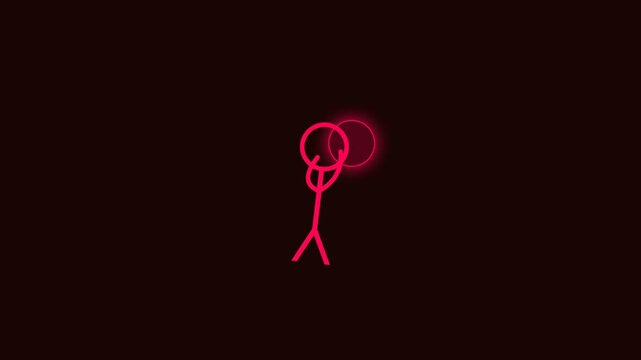 Neon Pink Stick Figure Toothache a Minimalist Dark Background