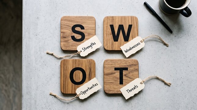 Swot analysis business concept with wooden blocks