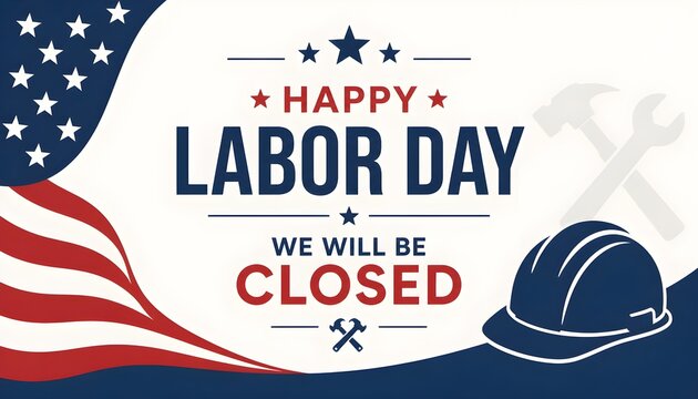 On Labor Day, we'll be closed. Check out our card or background illustration.