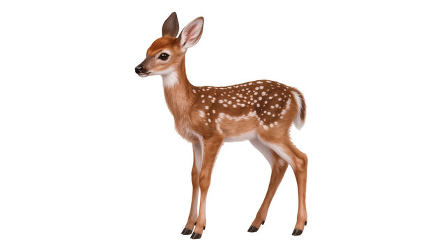 Young spotted fawn with delicate ears, isolated on transparent background