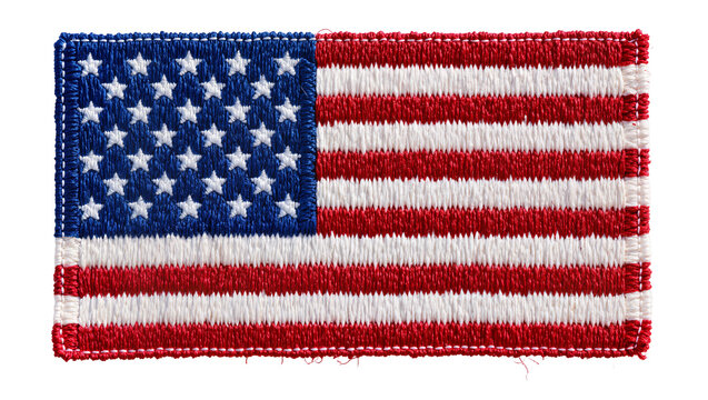 Embroidered American flag patch with stars and stripes, isolated on transparent background