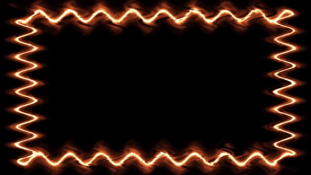 Abstract Orange Fire Frame Design.  Digital art, fiery border, perfect for invitation, card, or banner.