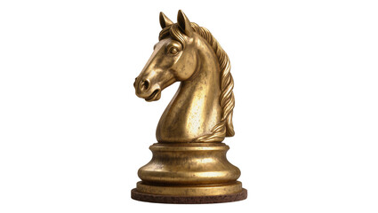 Golden chess knight piece with textured base, isolated on transparent background © Iura