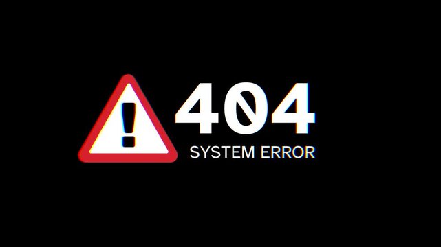 404 System Error Warning Sign Illustration on Black Background with Warning Triangle and Exclamation Mark