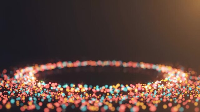 Abstract Glowing Particles Forming a Circular Ring With Bokeh Effect