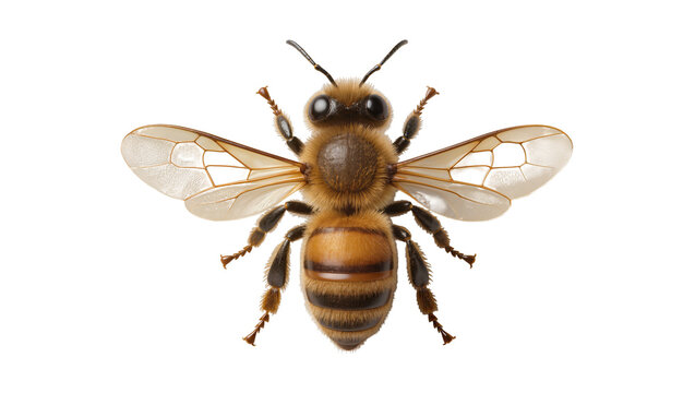 Detailed honey bee with transparent wings, isolated on transparent background