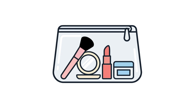 Cosmetic pouch with makeup brush and lipstick.