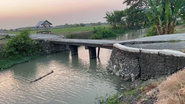 Traditional Village Infrastructure Concrete Bridge in Agricultural Area