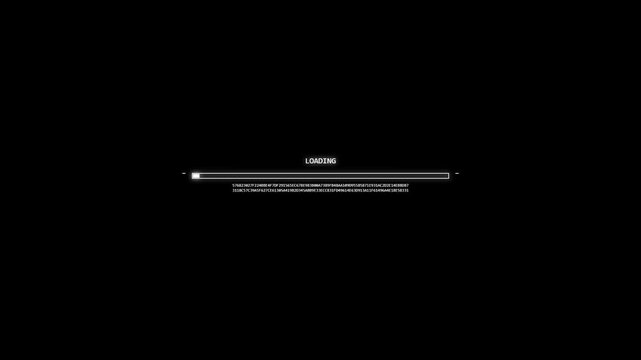 Loading progress bar animation with flickering digital code text overlay showcasing modern interface design in this black background motion video