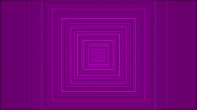 Purple geometric square pattern tunnel creates rhythmic motion video footage with repeating lines expanding outward in a digital animation background