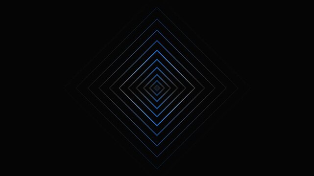 Concentric blue glowing diamond shapes form a hypnotic tunnel effect in this smooth abstract motion graphic digital animation video loop
