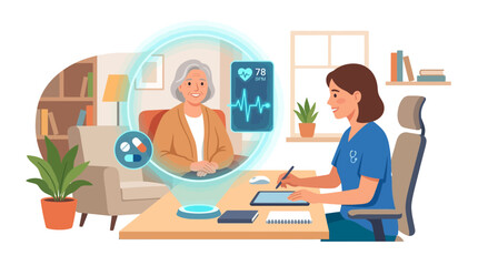 Fototapeta premium Doctor providing remote healthcare consultation to elderly patient.