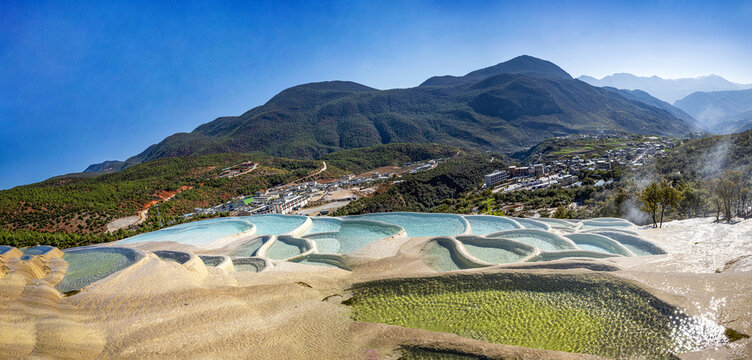 계단식,석회암,연못,백수대,White Water Terraces,샹그릴라,윈난성,중국