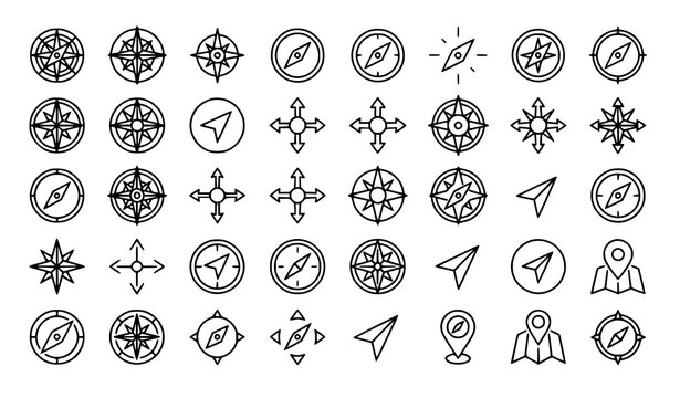 Navigation compass arrow icon collection editable direction vector set