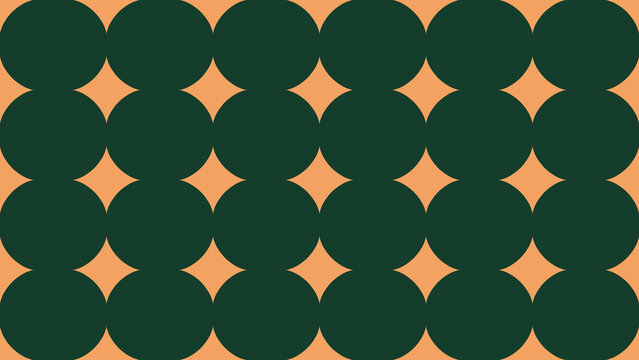 Abstract Green Geometric Pattern with Interlocking Circles on Peach Background.