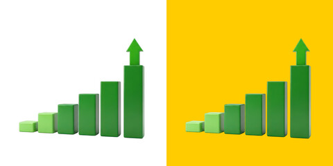 Fototapeta premium Green bar chart with upward arrow showing growth 3D icon