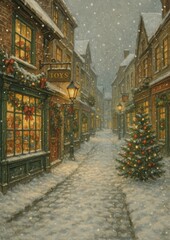 Fototapeta premium Charming snowy village street