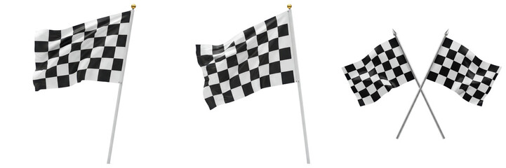 Fototapeta premium Classic checkered racing flags in various dynamic configurations, signifying the finish line and victory.