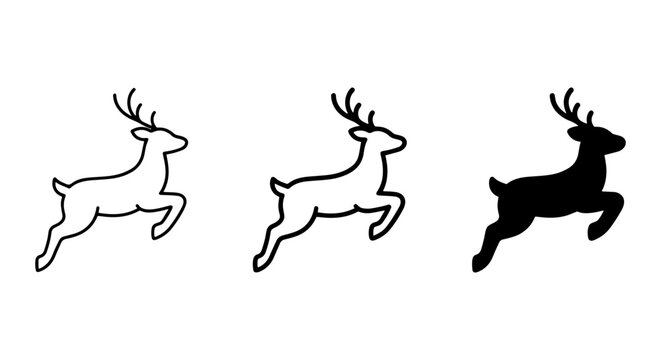 Reindeer Icons, Silhouette and Outline, Festive Animal Vector Graphics for Christmas and Winter Designs