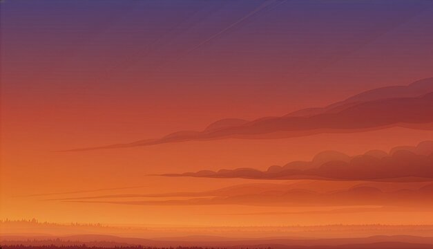 Beautiful Landscape of an Orange Gradient Sky at Dusk and Distant Forests