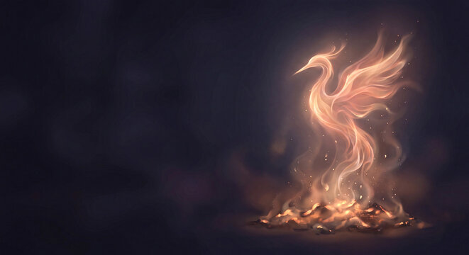 phoenix illustration for fantasy background design with glowing firebird and embers