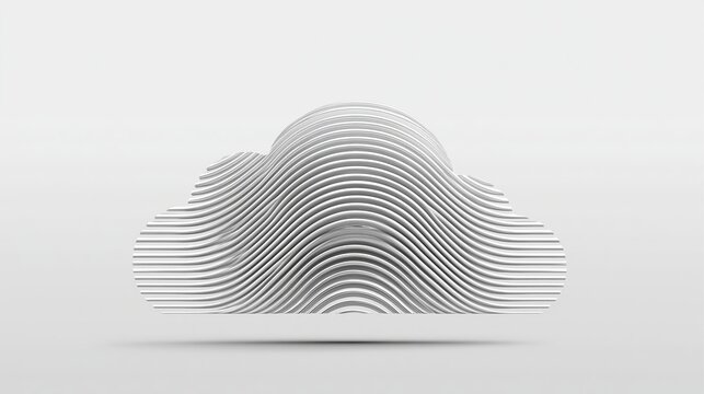 Abstract cloud symbol featuring intricate white metallic lines forming a smooth rounded shape with modern minimalist aesthetics and digital style