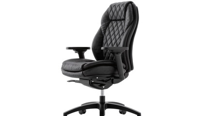 Naklejka premium Black executive office chair with quilted leather upholstery, isolated on transparent background
