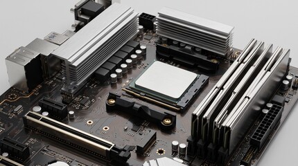 Fototapeta premium Close Up Computer Processor Installed on Modern Motherboard