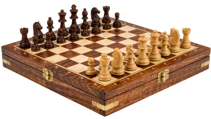 Luxury wooden chess set with carved pieces, isolated on transparent background © vasili