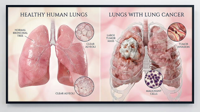 Healthy Lungs Versus Lung Cancer Primary Tumor Mass and Pleural Invasion