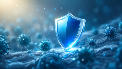 Fototapeta premium Futuristic Protective Shield Defending Against Viral Threats in a Glowing Biomedical Environment