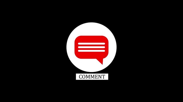 Red speech bubble comment icon inside white circle on black background video 4 k..