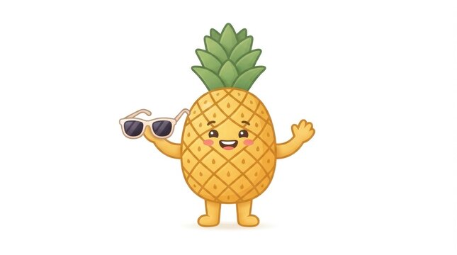 Cheerful cartoon pineapple character wearing sunglasses posing playfully for fun.