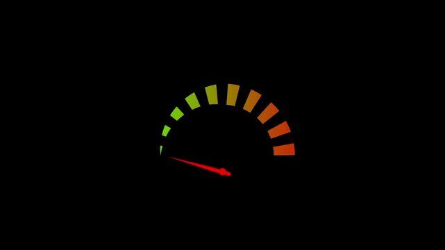 Speedometer gauge animation with red pointer moving on black background animation video...