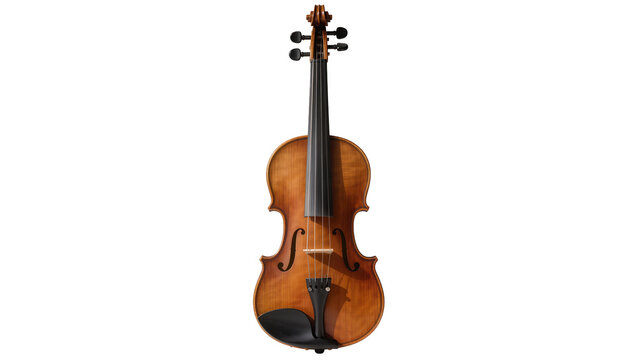 Acoustic wooden violin with ebony fingerboard, isolated on transparent background