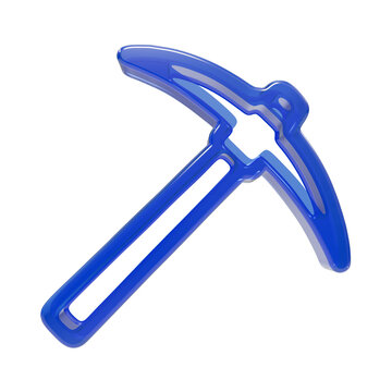 Glossy blue 3 d pickaxe representing mining and resource extraction strategy isolated on a transparent background