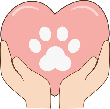 Hands Holding a Pink Heart with Paw Print