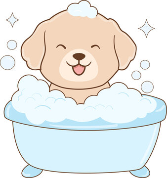 Cute Puppy Taking a Bubble Bath Illustration