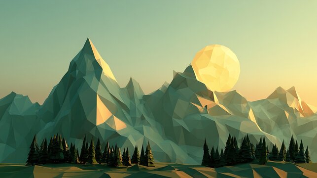 Low-Poly Geometric Landscape in Teal and Gold