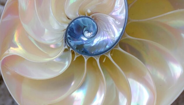 The pearlescent and lovely colors of a nautilus shell, macro shoot