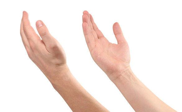 Set of open hands begging or requesting help, isolated on transparent cutout background