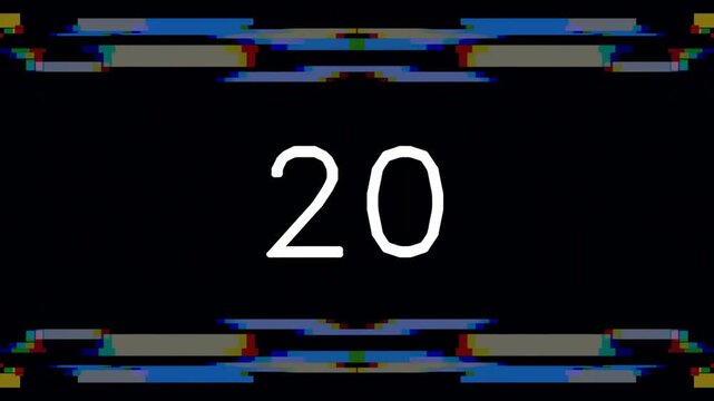Digital glitch effect with number twenty on dark background