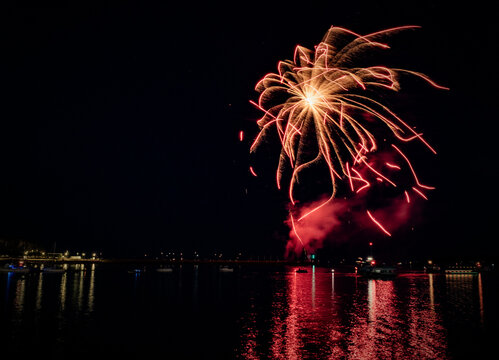 Fireworks Electrify Pyrotechnics Over The Water At The Barbican As Part Of The 2026 British Firework Championships Viewed From Queen Anne's Battery, Plymouth