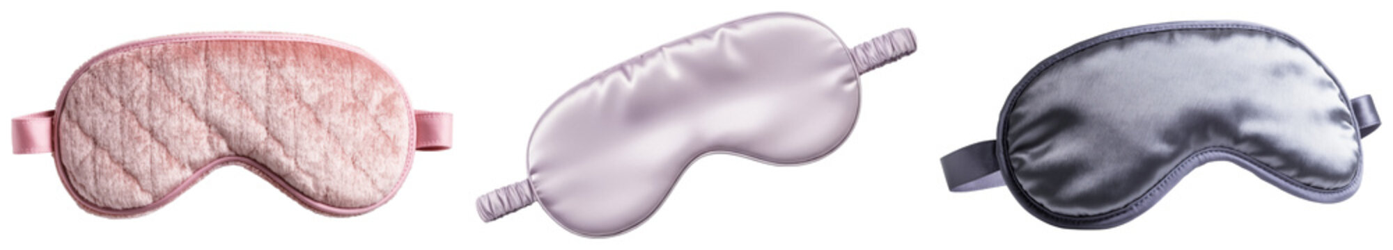 Three different sleep masks isolated on a white background